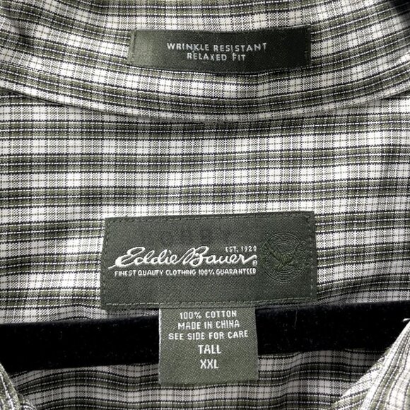 Eddie Bauer Plaid Shirt Men's Size 2XL Long Sleeve Button Down Green White - Picture 2 of 4
